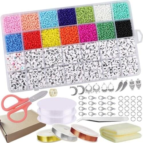 4300Pcs 3mm Glass Seed Beads and 700 Pcs Letter Beads for Jewelry Making DIY Art and Crafting with Elastic String