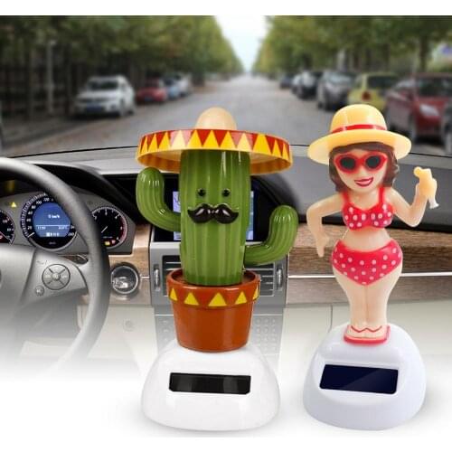 Car Ornament Solar Powered Dancing Shaking Head Cartoon Doll Automobile Auto Dashboard Decoration Cute Car Accessories