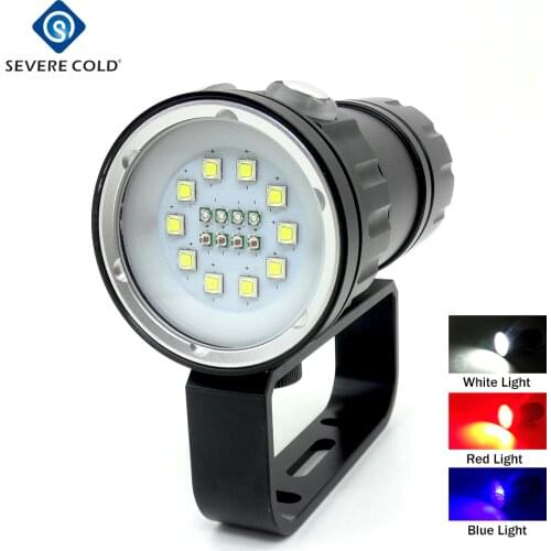 White XML2+Red/Blue Light LED Photography Video LED Diving Flashlight Photo Fill Light 18650 Battery Photography Dive Lamp