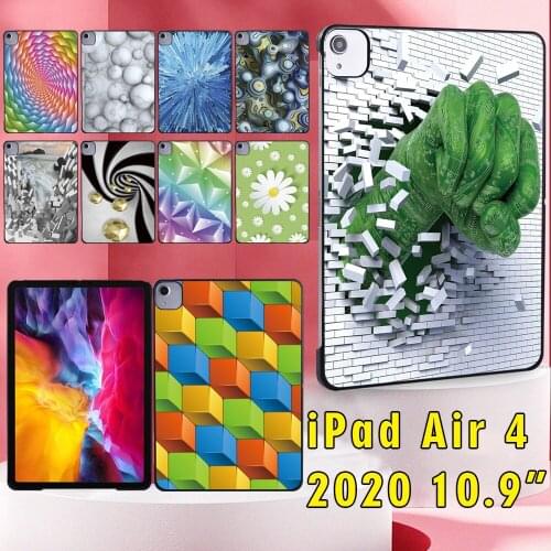 3D Pattern Tablet Case for Apple IPad Air 4 2020 10.9 Inch A2072/A2316/A2324/A2325 Plastic Drop Resistant Hard Shell + Stylus