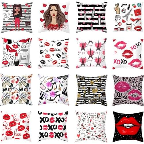 Cushion Cover Decorative Pillowcases Pink Lips Prints Sofa Throw Pillows Covers For Valentines Day Modern Home Decor 45*45cm/pc