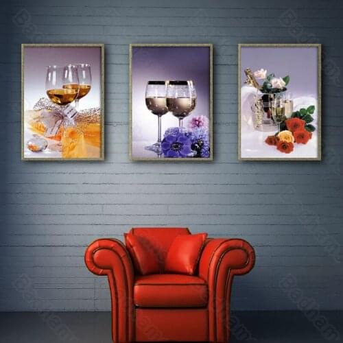 Nordic Style Living Room Decoration Painting Simple Triptych Restaurant Hotel Frameless Wall Painting Wall Wine Glass Painting