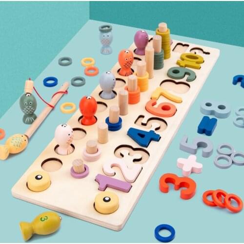 Children Wooden Toy Montessori Materials Learning Count Numbers Matching Digital Shape Match Early Education Toy Kids Gifts