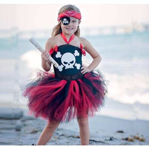 Girls Fantasias Skull Pattern Pirate Costume for Girls Halloween Pirates of the Caribbean Cosplay for Kids Party Fancy Dress