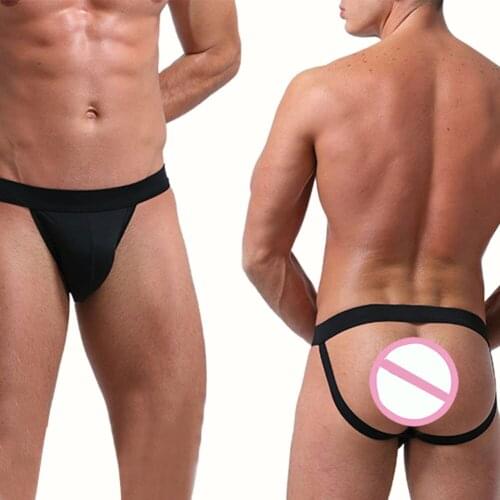 Erotic Men Double Straps Underwear Sexy Low-waist Buttocks Solid Color Ice Silk Sexy Male Thong Mens Panties