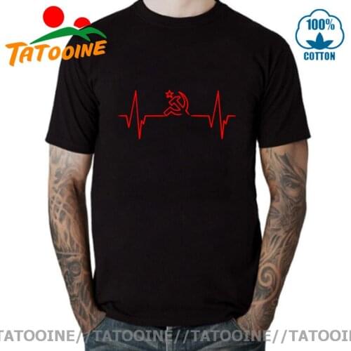 Tatooine CCCP Heartbeat T shirt men Funny Russia CCCP Heart Pulse T-shirt Soviet Union USSR man Tops Tee Communist Pride Apparel