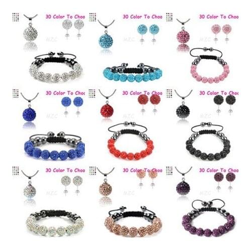 Fdgt354e 10mm Mix color white clear blue multicolor Set Pendant necklace Bracelet Earring studs disco ball crystal