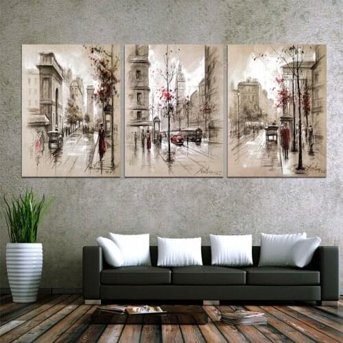 Gothic European style building abstract city flower Wall Art Living Room Decor Unframed 3 Piece Hd Picture Canvas Print Painting