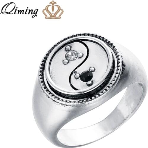 Yin And Yang Chinese Style Rings For Women Fashion Men Jewelry Accessories Handmade Clear Black Crystal Stone Ring Bague