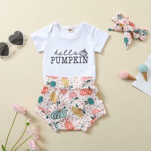 Halloween Baby Girls Clothing Set Girls Letter Romper+Pumpkin Print Shorts Headband Infant 3pcs Outfits Newborn Clothes Set