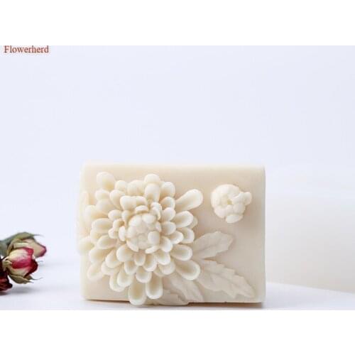 Creative Soap Making Form Embossed Rectangular Chrysanthemum 3d Pattern Handmade Soap Silicone Mold Soap Flower Silicone Mold