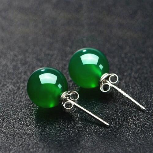 Natural Green Jade Chalcedony Round Earrings 925 Silver Carved Charm Jewelry Fashion Amulet for Women Gifts