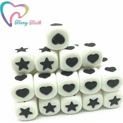 Teeny Teeth 100 PCS NEW Silicone Teethers BPA Free Star&Heart Beads Cube for Teething Necklace Food Grade Silicone Chewing Beads