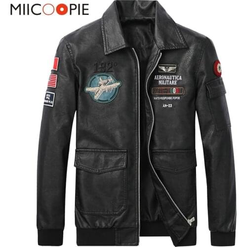 High Quality Leather Jackets Men Motorcycle Bike Jacket Vintage Plane Embroidered Pu Leather Coats Mens Veste Homme Windbreaker