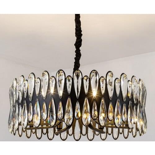 Manggic Living Room Chandeliers Round Crystal Lighting For Bedroom Dining Room Black Light Indoor Lighting Home Decoration