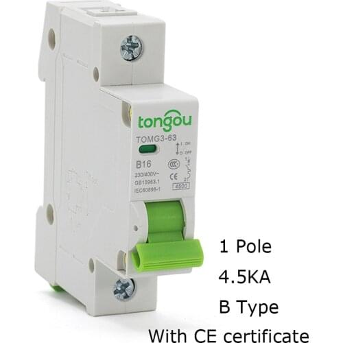 Curve B Type 1 Pole 1A 6A 10A 16A 25A 32A 40A 63A MCB 18mm Mini Circuit Breaker 4.5KA AC 110V/230V/400V With CE Certificate