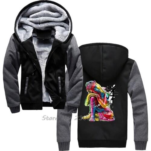 Fashion Fine Buddha Printed Hoodie Colorful Zen Design Casual Hoodies Men Winter Keep Warm Thicken Sweatshirts Streetwear