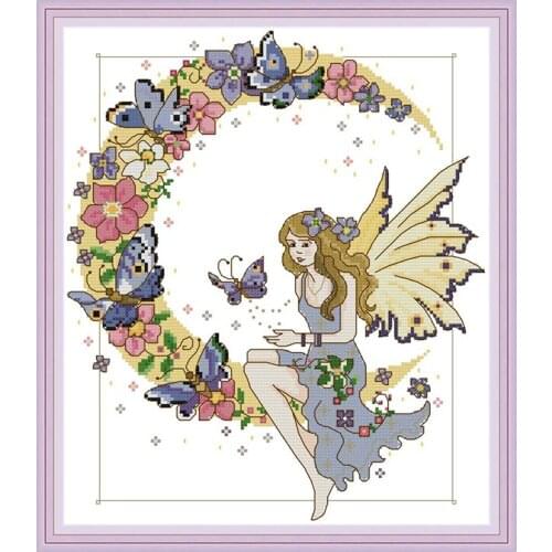 Joy Sunday Cross Stitch Kit Butterfly fairy in flowers pattern Printed Chinese embroidery needlework fit for as a gift for other