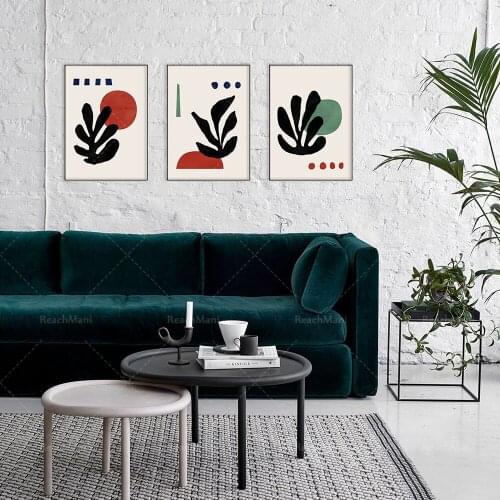 Set of 3 prints of abstract leaves, mid-century art wall, abstract printed wall art decoration home gift poster