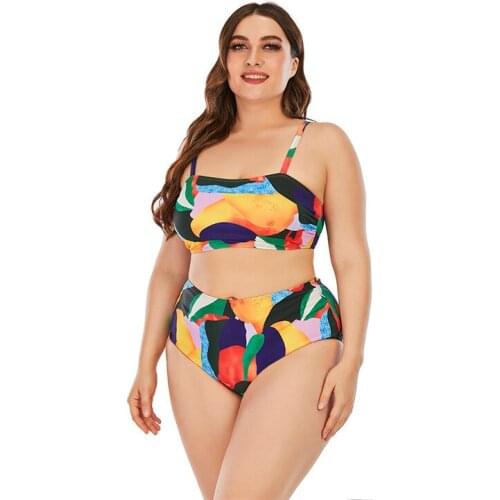 2021 New European And American Sexy Large Size Womens Printed High Waist Split Bikini Swimsuit Wear Sw718
