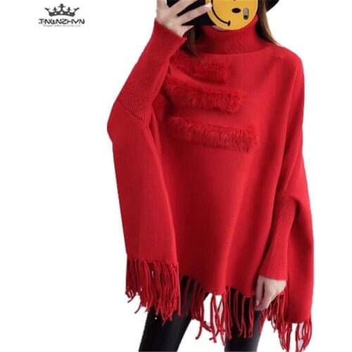 Tnlnzhyn 2019 New Autumn Winter Women Sweater Turtleneck Warm Sweater Bat Sleeves Knit Pullover Sweater Shawl Cape Sweater Y835