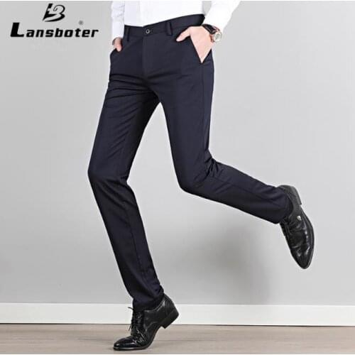 New Men Suit Pants Autumn Winter Dress Suits Mens Casual Trousers Elasticity Tailored Trouser Male Man Slim Straight Mid-rised