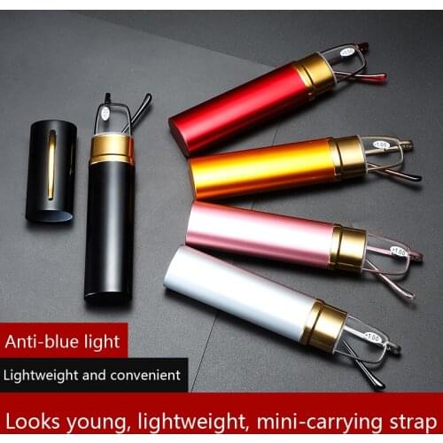 Reading Glasses Anti-blue light For Men Women Metal Frame Portable Small HD Pen Holder Ultralight Glasses Radiation Protection