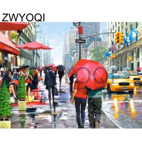 Full Round Diamond mosaic street DIY Diamond embroidery street Full Square Diamond painting Cross stitch street Couple umbrella