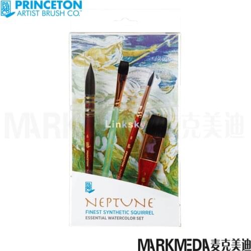 Princeton Neptune Series 4750, 4 pcs Synthetic Squirrel Watercolor Brush Set, Includes Aquarelle, Mottler, Quill & Round Brushes