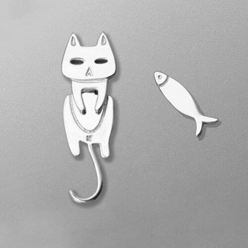 QiLuxy Simple Asymmetry Cat Fish Stud Earrings for Women Girl Fashion Cute Personality Earrings Party Jewelry