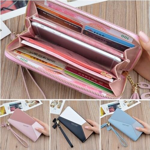 Geometric Luxury Wallets PU Leather Women Long Zipper Coin Purses Tassel Design Clutch Wallet Large Capacity Mobile Phone Bag