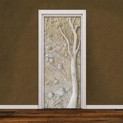 Removable Door Stickers European 3D Embossed Old Tree Waterproof Living Room Bedroom Door 3D Wallpaper Self Adhesive Wall Decals