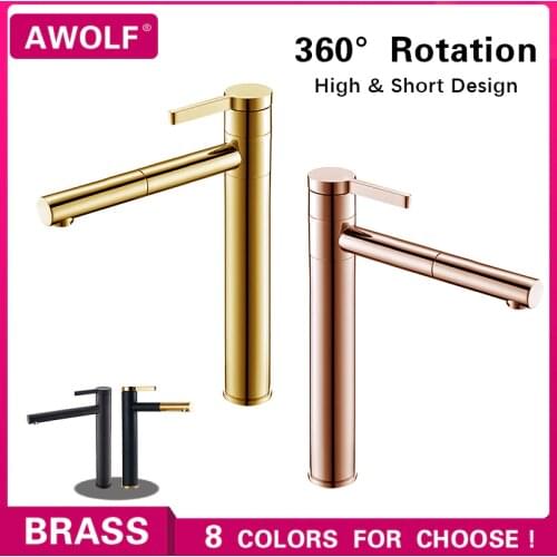 Bathroom Basin Faucet Solid Brass Deck Mounted Mixer Tap 360 degree Swivel Matte Black Rose Gold White Hot cold Faucet ML8094