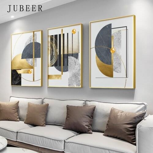 Modern Golden Abstract Geometric Wall Art Canvas Painting on The Wall Art Gold Wall Picture for For Living Room Home Decor