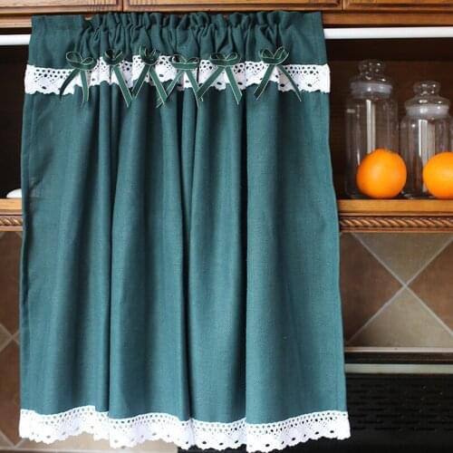 Dark Green Short Curtain Bookcase Dustproof Simple Bowknot Decoration Coffee Half Curtain Lace Hem For Bar Kitchen Cabinet Door