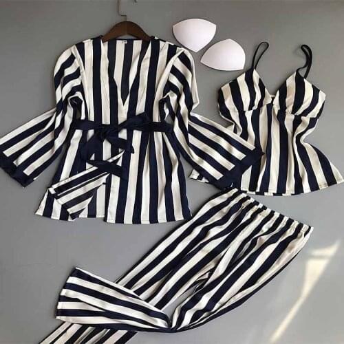 Spring Autumn New Ladies Three-Piece Suit Sexy Temptation Ice Silk Sling Trousers Nightgown Home Service Pajamas Z014