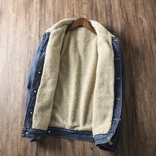 High Quality Winter Ladies And Mens Plus Velvet Thick Warm Lamb Velvet Lapel Denim Jacket