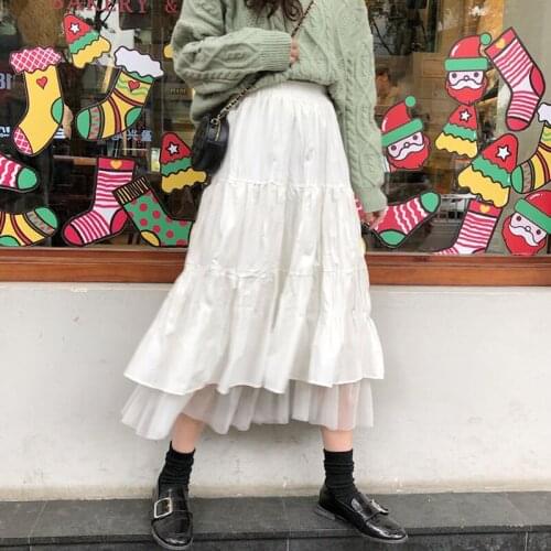 Fall/Winter 2020 Womens Boho Long Skirt High Waist Ruffled White Beach Skirt Pink Skirt