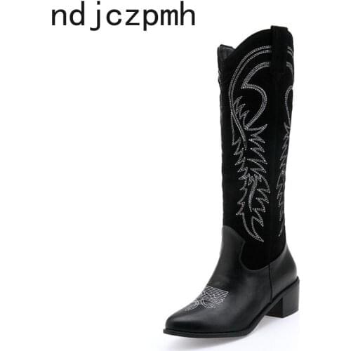 Womens Boots The New winter fashion Pointed Color matching mid heel High tube Womens shoes plus size 34-46 Heel Height 5cm