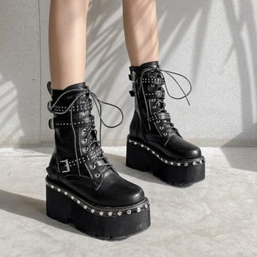 Temperament Ladies Martin Boots 9 Cm High-Heeled Winter New Warm Fluff Daily Work Shoelace Waterproof Platform