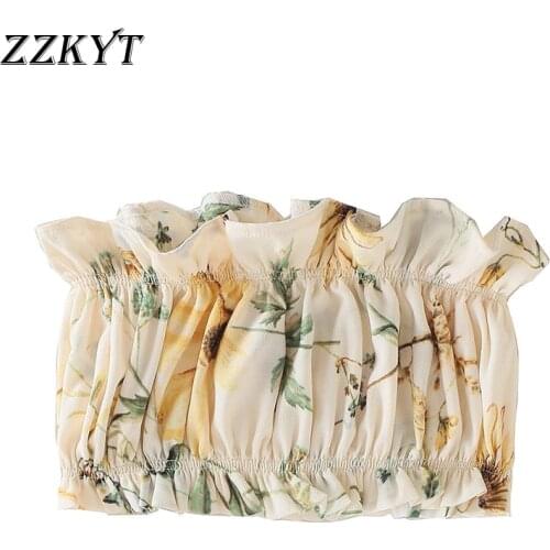 ZZKYT 2021 Women Summer Fashion Sexy Floral Print Folds Cropped Tank Top Vintage Sleeveless Backless Party Female Camis Chic Top