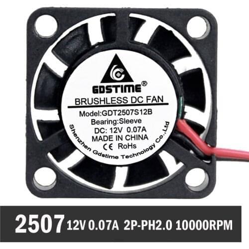 10Pcs Gdstime 2Pin 2507 2.5cm 25x25x7mm 25mm DC 12V Micro Cooler Cooling Fans Cooler Brushless Chipset Heatsink Mini Cooling Fan