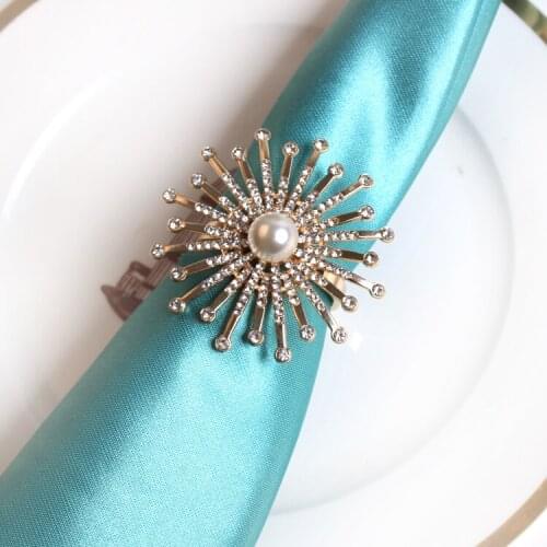 10pcs/lot Pearl sun flower hotel restaurant napkin buckle model room napkin ring mouth circle diamond, wedding party decorations