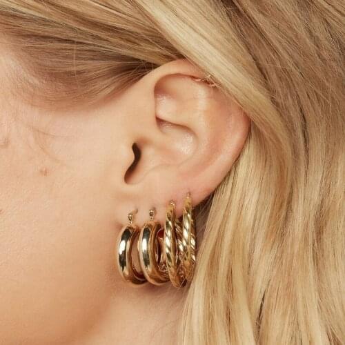 Classic Fashion and Popular Personality Exaggerated Gold Metal Color Preserving Womens 2 Pairs Set of Earrings