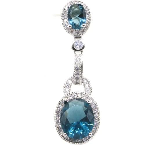 39x12mm Elegant Created London Blue Topaz Purple Amethyst PInk Kunzite Violet Tanzanite For Women Daily Wear Silver Pendant