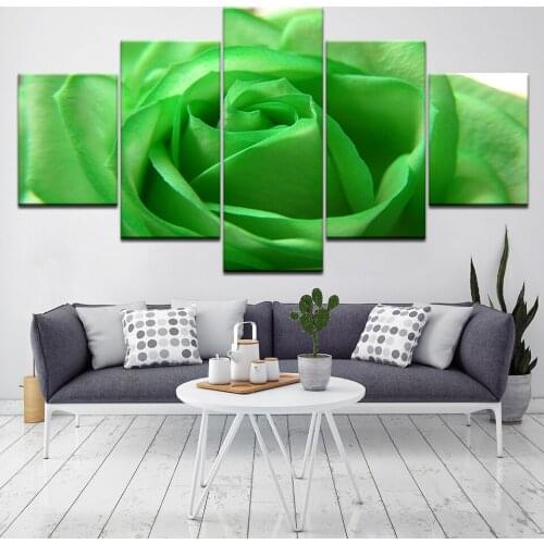 5 panel fresh green rose flower Canvas Wallpapers modern Poster Modular art painting for Living Room Home Decor