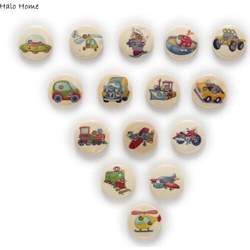 50pcs Traffic Tools 15mm 2 Hole Round Wood Buttons Sewing Scrapbooking Home Decor Clothing Card Making DIY