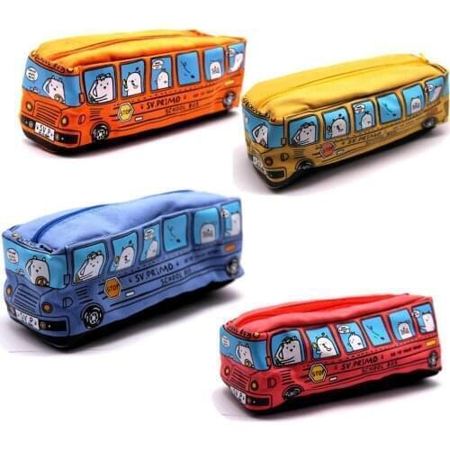 6@#1Pc Fashion Cartoon Bus Storage Bag for Toy Canvas Zipper Children Toy Storage Portable Childrens Gifts Trinkets Pen Storage