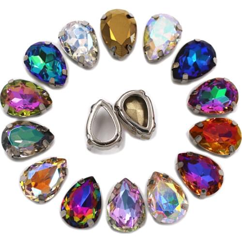 10x14mm 13x18mm 18x25mm Teardrop shape K9 glass crystal sew on rhinestones with Hollow frame DIY Handicrafts/clothing