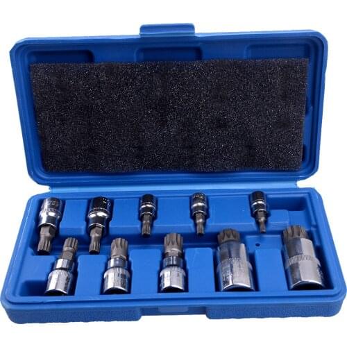 Beler 10Pcs/Set Car Chrome Spline Bit Socket XZN 12 Point MM Triple Square Tamper Proof 4mm-18mm Tool Kit Universal